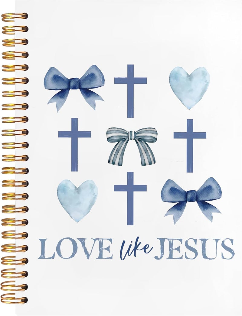 BearCake Love Like Jesus Christian Notebook Journal, Christian Gifts for Women, Blue Coquette Bow Cross Prayer Journal for Woman, Bible Journaling Hardcover Spiral Notebook 5.5x8.3 - Image 1